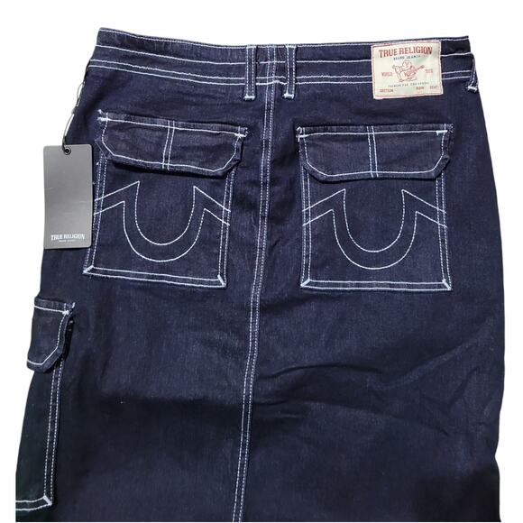 True Religion Women's Denim Slit Cargo Maxi Skirt, Size 28, Body Rinse Dark Blue - Picture 5 of 9